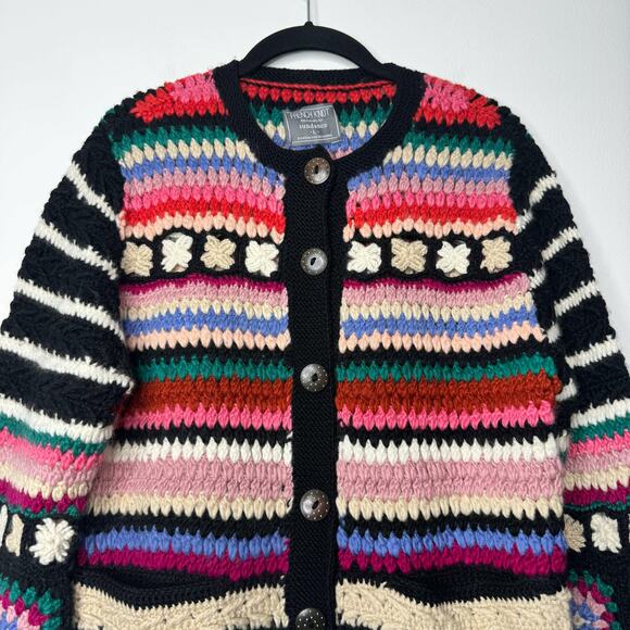 Sundance French Knot Wool Cardigan Boho Crochet Granny Square Large - Picture 2 of 8